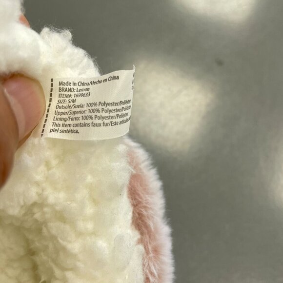NWOT Lemon Women's S/M Faux Fur Slippers Pink Soft Plush Lining - Picture 7 of 8